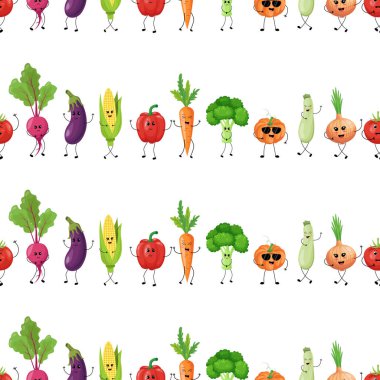 Sevimli Sebze Karakterli Kusursuz Yatay Desen