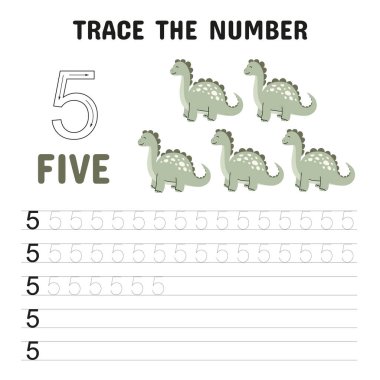 Dinozorlu anaokulu öğrencilerinin 5 numaralı çalışma kağıdını takip et