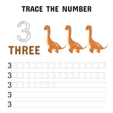 Çocukların 3 numarayı yazma alıştırması için eğlenceli ve eğitici bir çalışma programı..