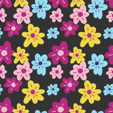 Pembe, sarı, mavi desenli kusursuz Doodle Çiçeği deseni