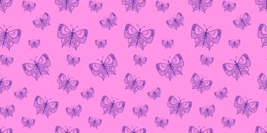 Mor Kelebek Pembe Arkaplanda Tekrarlanan Desen