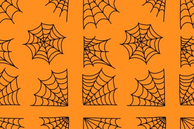 Cadılar Bayramı Örümcek Ağı Turuncu Arkaplanda Kusursuz Desen