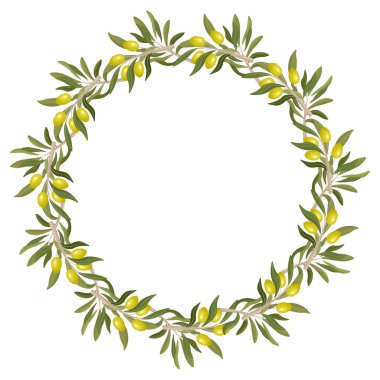 Olgun Yeşil Zeytinli Dairesel Zeytin dalı Çerçevesi