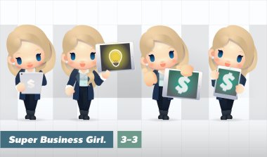 Set Amerikan-Avrupa İş kadını Aktivite, Sevimli ve basit karikatür tarzı