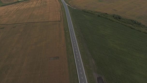Articulated Truck Road traverse les champs. Vidéo aérienne — Video