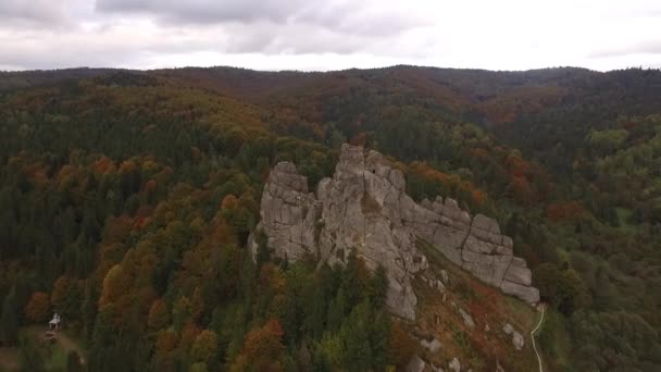 Survoler la forêt et par temps nuageux Rock FullHD Vidéo Aérienne — Video