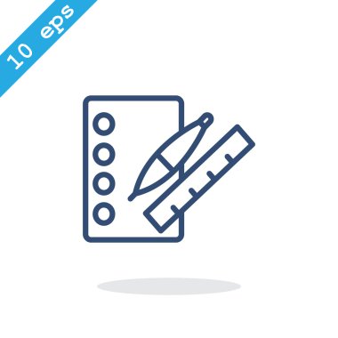 defter kalem ve cetvel ile. Simge