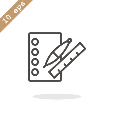 defter kalem ve cetvel ile. Simge