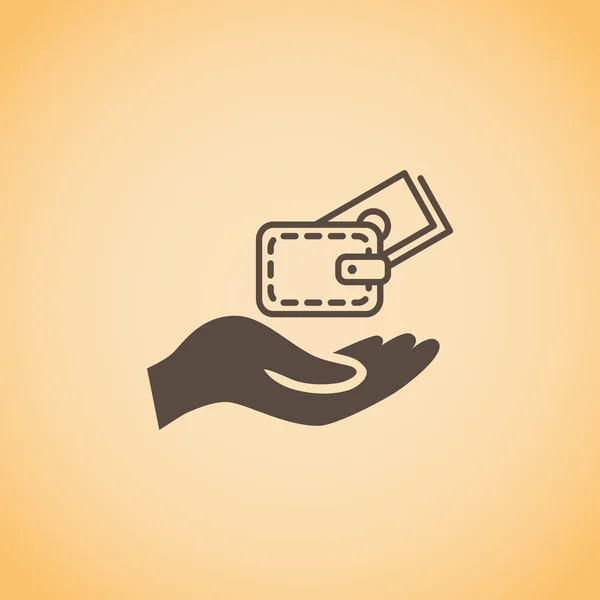Cartera con el dinero en el icono de la mano — Vector de stock