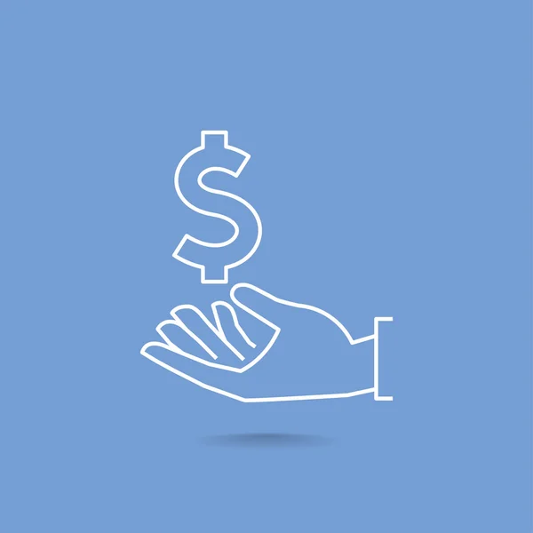 Dollar in pictogram van een hand. — Stockvector