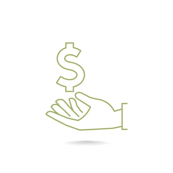 Dólar en icono de la mano . — Vector de stock