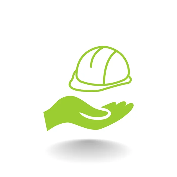 Casco de construcción en icono de la mano — Vector de stock