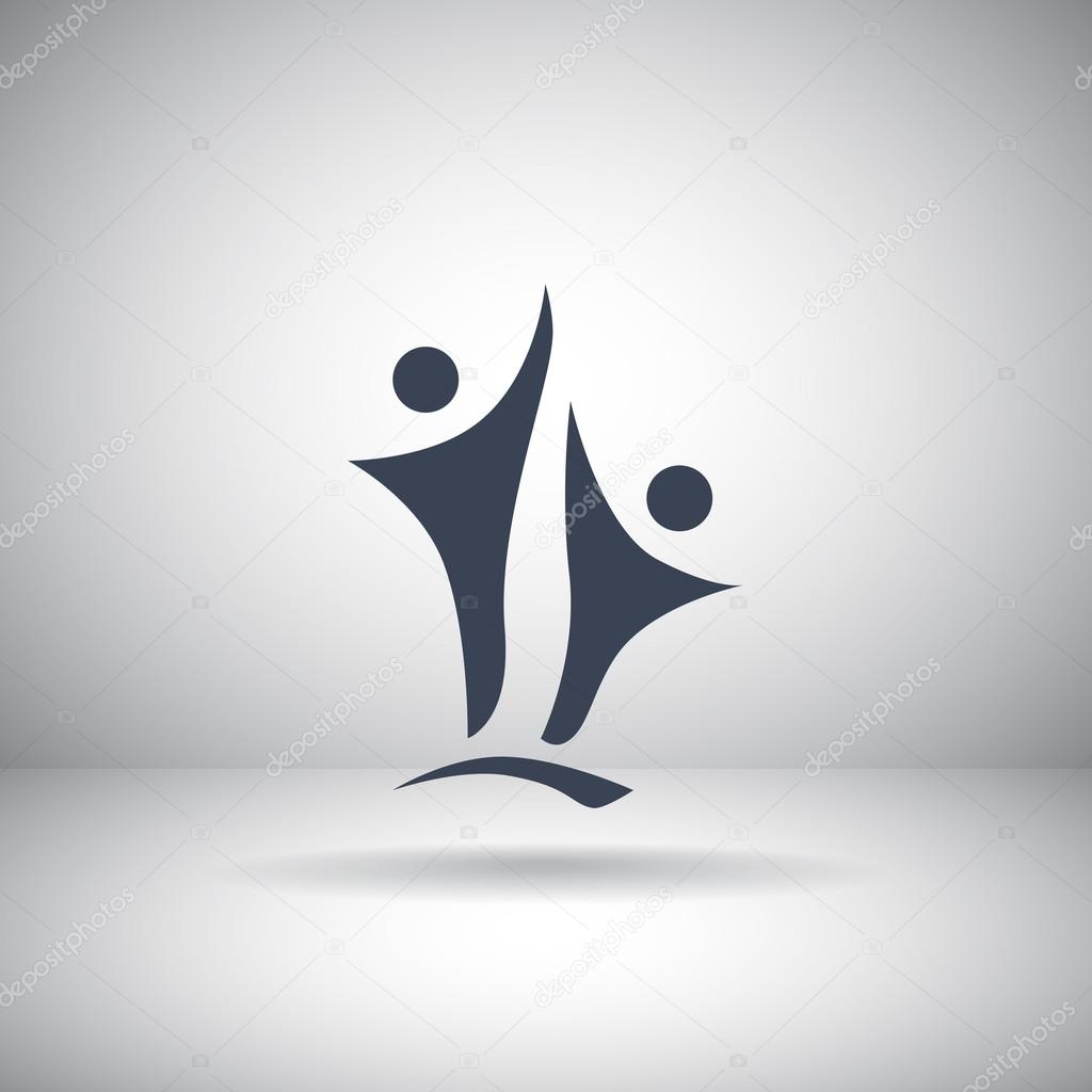 Two people silhouettes reaching up logo. Vector illustration