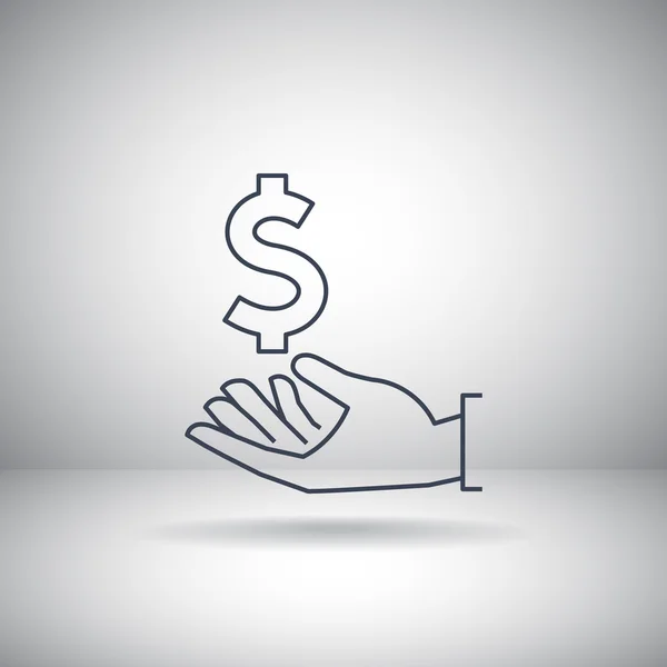 Dólar símbolo en la mano icono . — Vector de stock