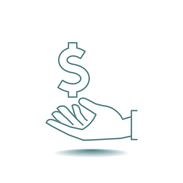 Dólar símbolo en la mano icono . — Vector de stock