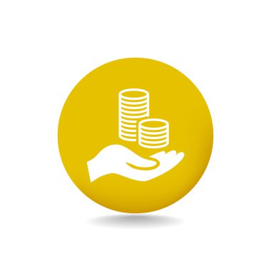 elinde, web simgesi paralar. 