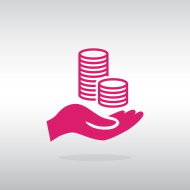 elinde, web simgesi paralar. 