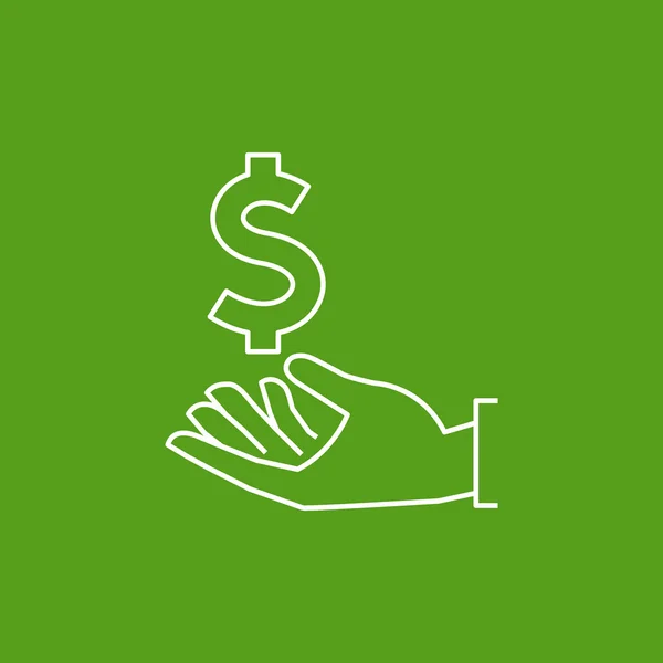 Dólar en icono de la mano . — Vector de stock