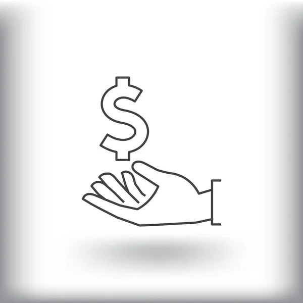 Dólar en icono de la mano . — Vector de stock