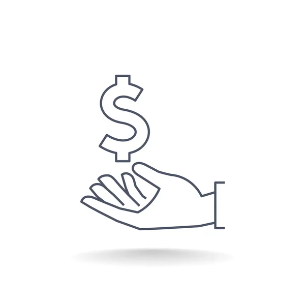 Dólar en icono de la mano . — Vector de stock