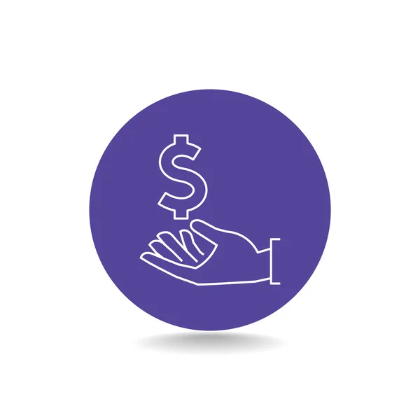 Dólar en icono de la mano . — Vector de stock