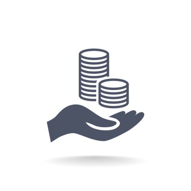 elinde, web simgesi paralar. 