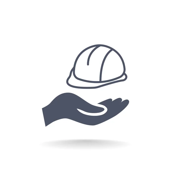 Capacete de construção na mão ícone — Vetor de Stock