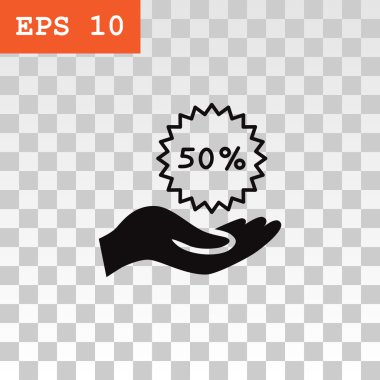 % 50 bir ses etiketi simgesi el tutar