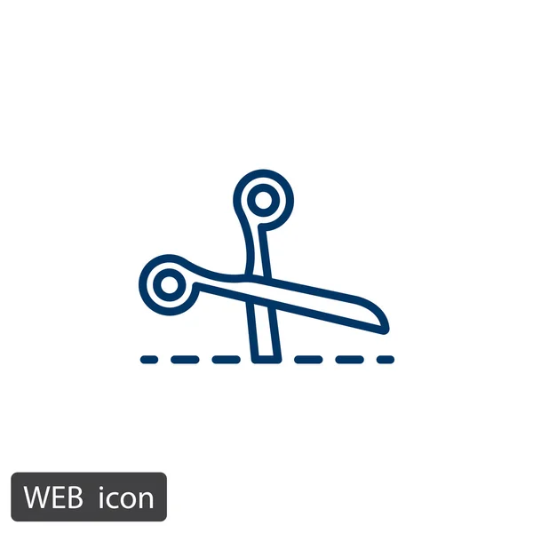 Tijeras con icono de línea de corte — Vector de stock