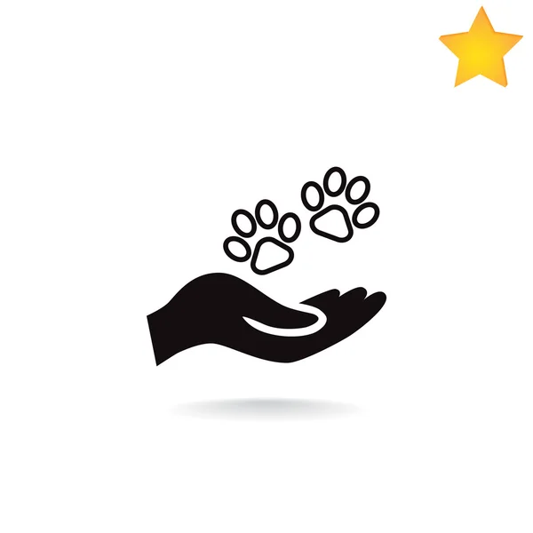 Hand holds paws symbol. — Stock Vector