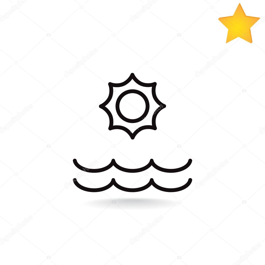 Sun and sea waves icon. vector illustration