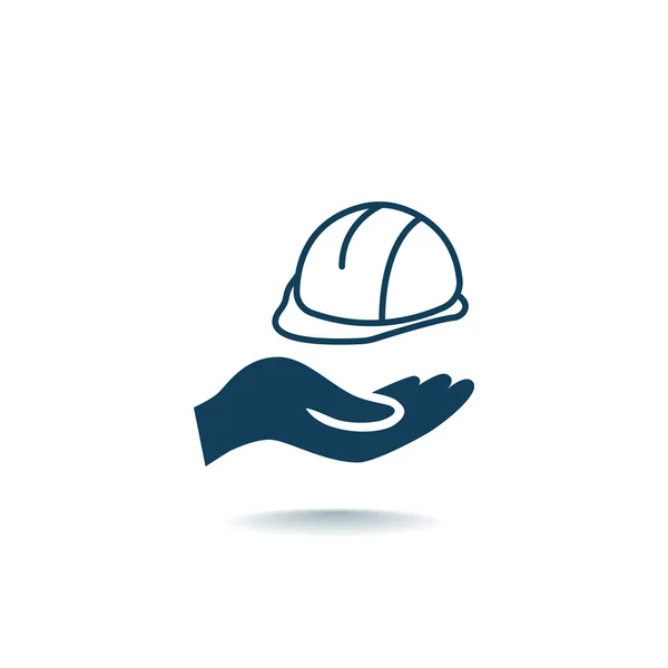Construção hardhat na mão ícone — Vetor de Stock
