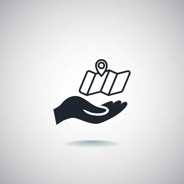 Main tenant carte avec icône broche — Image vectorielle