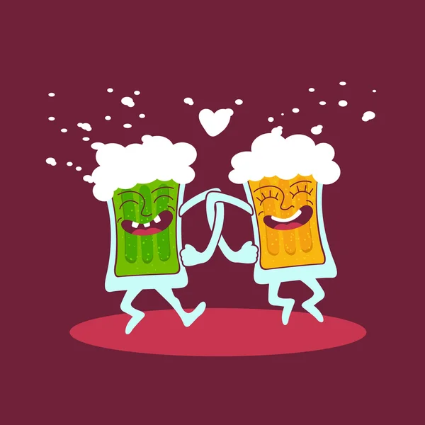 Pareja de dibujos animados bailando cerveza. Vector. EPS10 . — Vector de stock