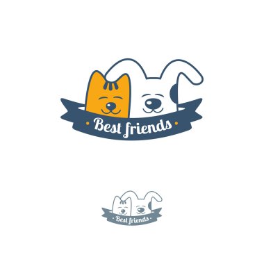 Komik kedi ve köpek logo şablonu