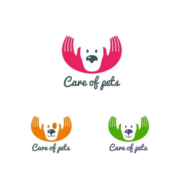 Silhuett av mänskliga händer kramas en hund nospartiet. Vektor logo. — Stock vektor
