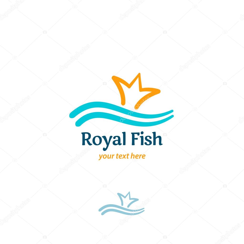 Royal Fish - vector logo concept. Fish tail in form of crown and wave vector illustration. Vector logo template. Fish vector icon.