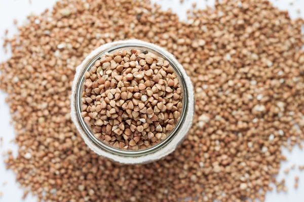 Buckwheat in a jar. — Stock Photo, Image