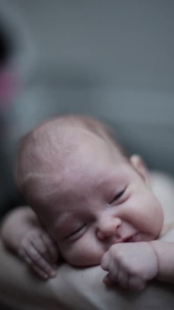 Newborn Baby Dancing on the Mother's Hand — Stock Video