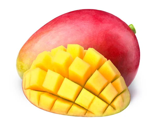 Mango met een half gesneden tot kubussen geïsoleerd — Stockfoto