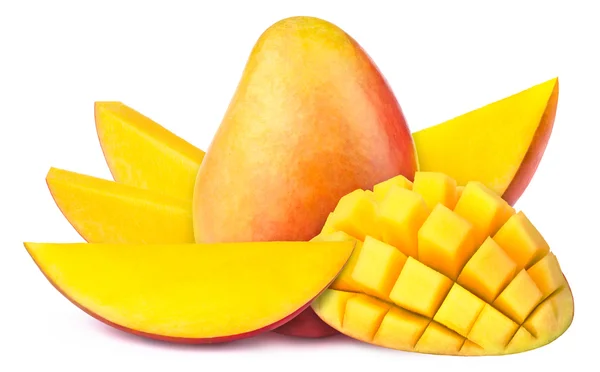 Mango con rebanadas a cubos aislados — Foto de Stock