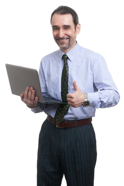 Dizüstü bilgisayarı olan iş adamı 