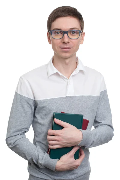 Étudiant en lunettes avec livres — Photo