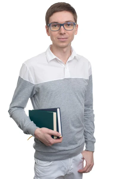 Student w okularach z książki — Zdjęcie stockowe