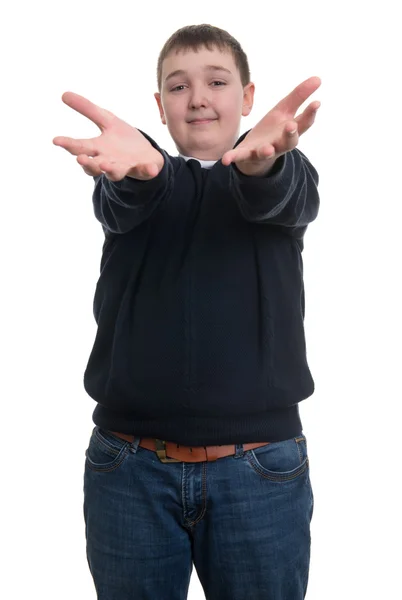 Oğlum onun silah streched ileri