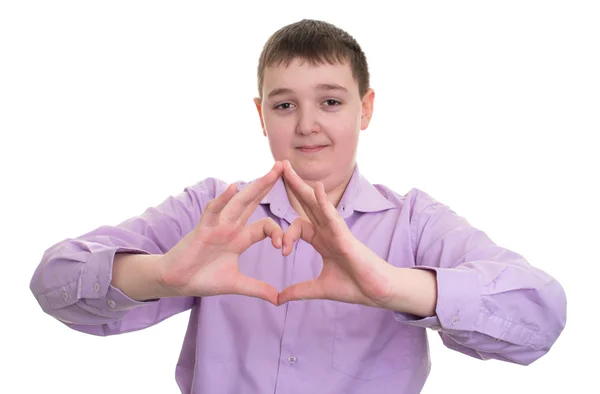 Молодий хлопець показує знак серця — стокове фото