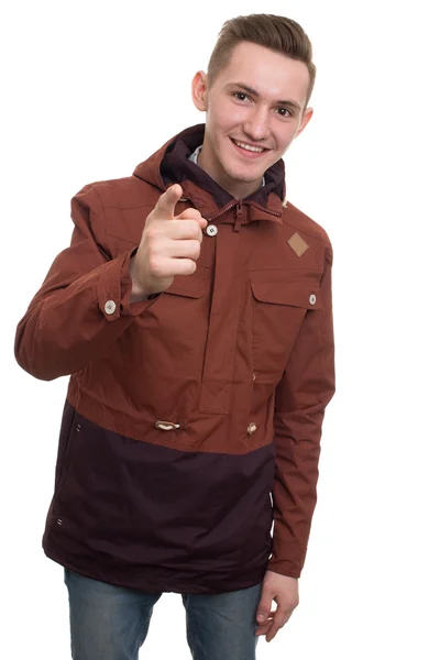 Young man pointing with his finger Royalty Free Stock Images