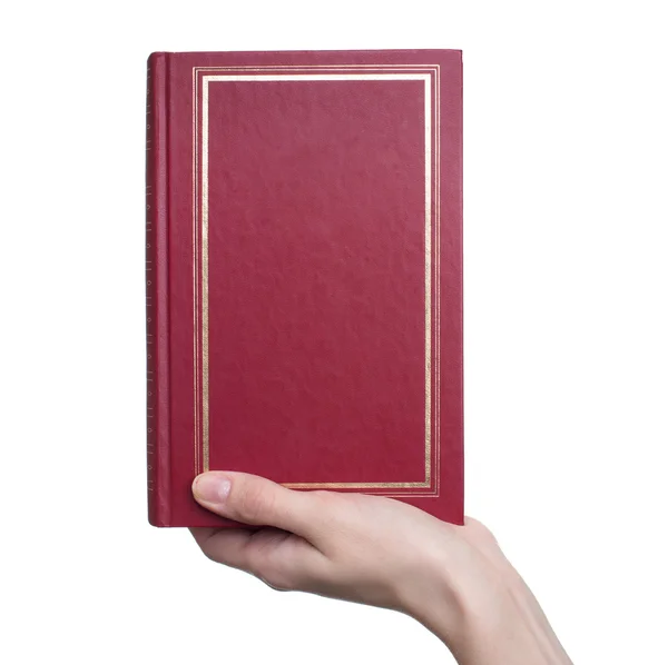 Boş kırmızı ciltli kitap el ele tutuşur 