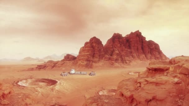 Marslandschaft mit Hab und Rover — Stockvideo