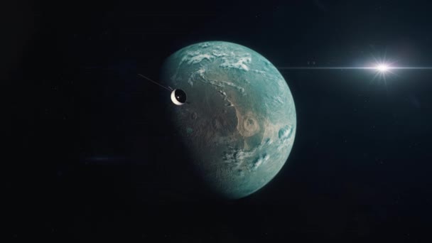 Ezoplaneta Mieszkalna Zbliża Się Świat Pustyni Sondą Kosmiczną — Wideo stockowe